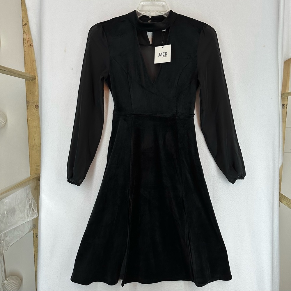 NWT Jack by‎ BB Dakota Sherwood Deep V Velvet Midi Dress Size 0 Black